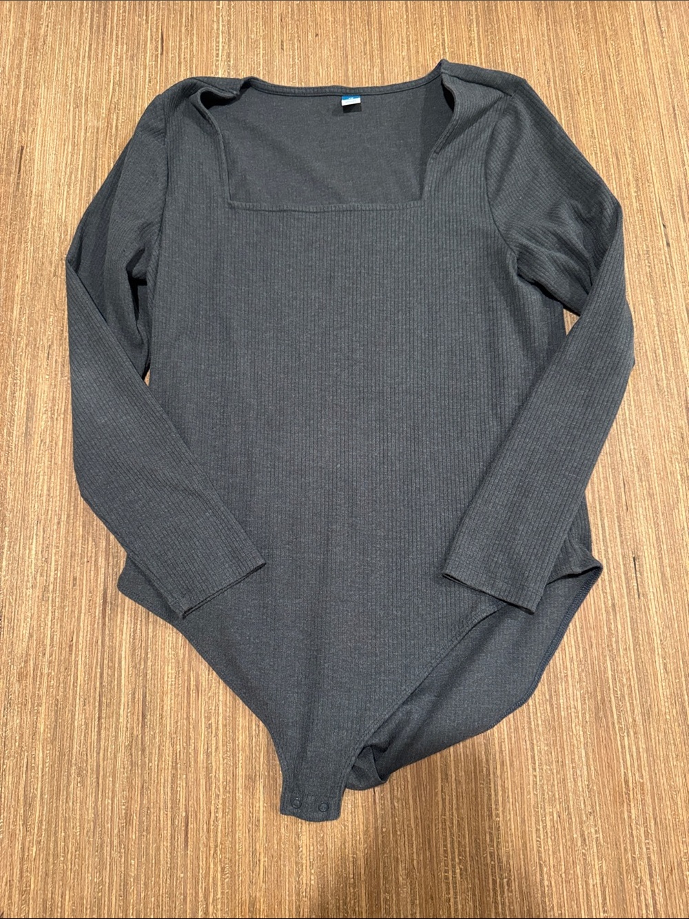 Old Navy Charcoal Ribbed Long Sleeve Square Neck Bodysuit